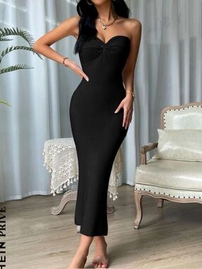 SHEIN Black Strapless Maxi Dress